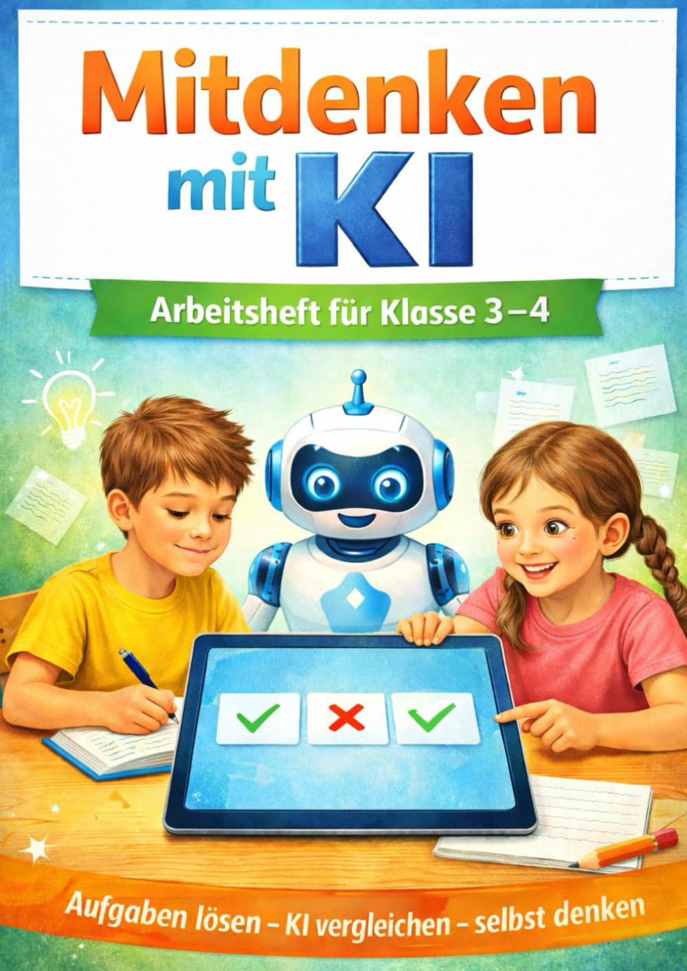 Mitdenken mit KI – KI-Arbeitsheft für Klasse 3–4 (Grundschule): Aufgaben zum selbst Lösen, KI (Künstliche Intelligenz) vergleichen und reflektieren – Medienkompetenz für Schule und Zuhause