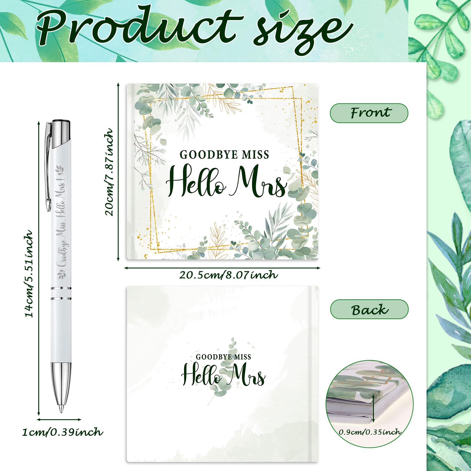 HOWAF Goodbye Miss Hello Mrs Hen Party Guest Book and Keepsake Pen, Kiss The Miss Goodbye Green Floral Bride Advice Book - Image 2