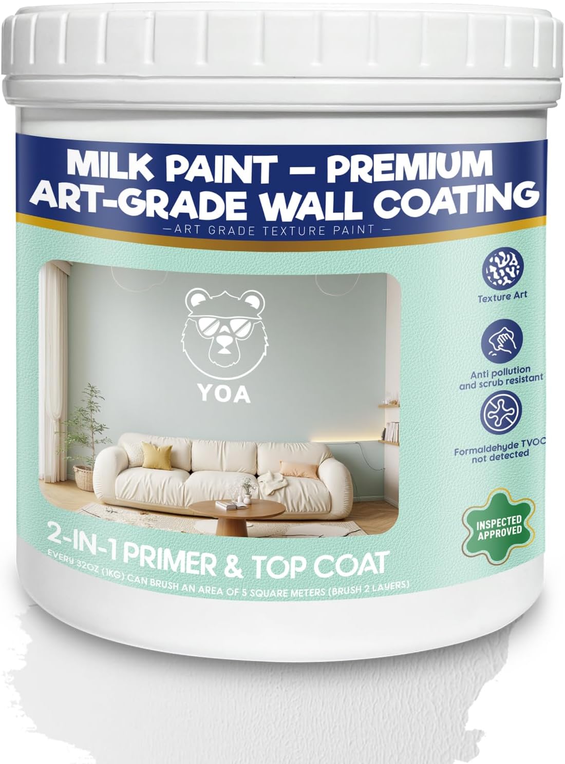 YOA Sheepskin Texture Wall Paint, Manor White 32 oz, For Walls and Ceilings – DIY Wall Repair and Decorative, Finish for Living Room Bedroom Hallway