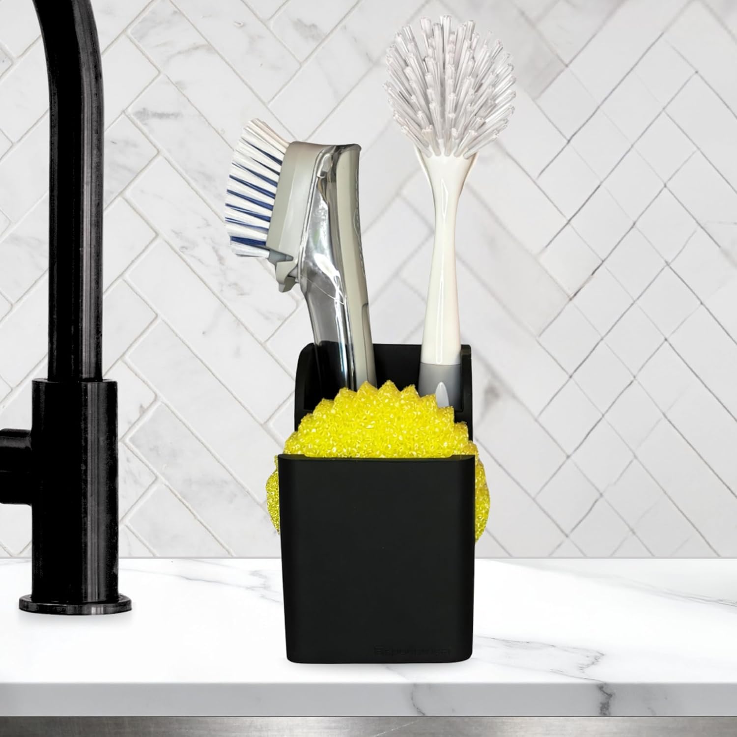 Spacewiser TidyNook Silicone Sink Caddy - Sponge Holder for Kitchen Sink, Dish Brush Holder, Fits Scrub Daddy Sponges, Scrub Mommy, and all Dish Sponges, Compact Kitchen Sinks Organizer Caddy, No Rust