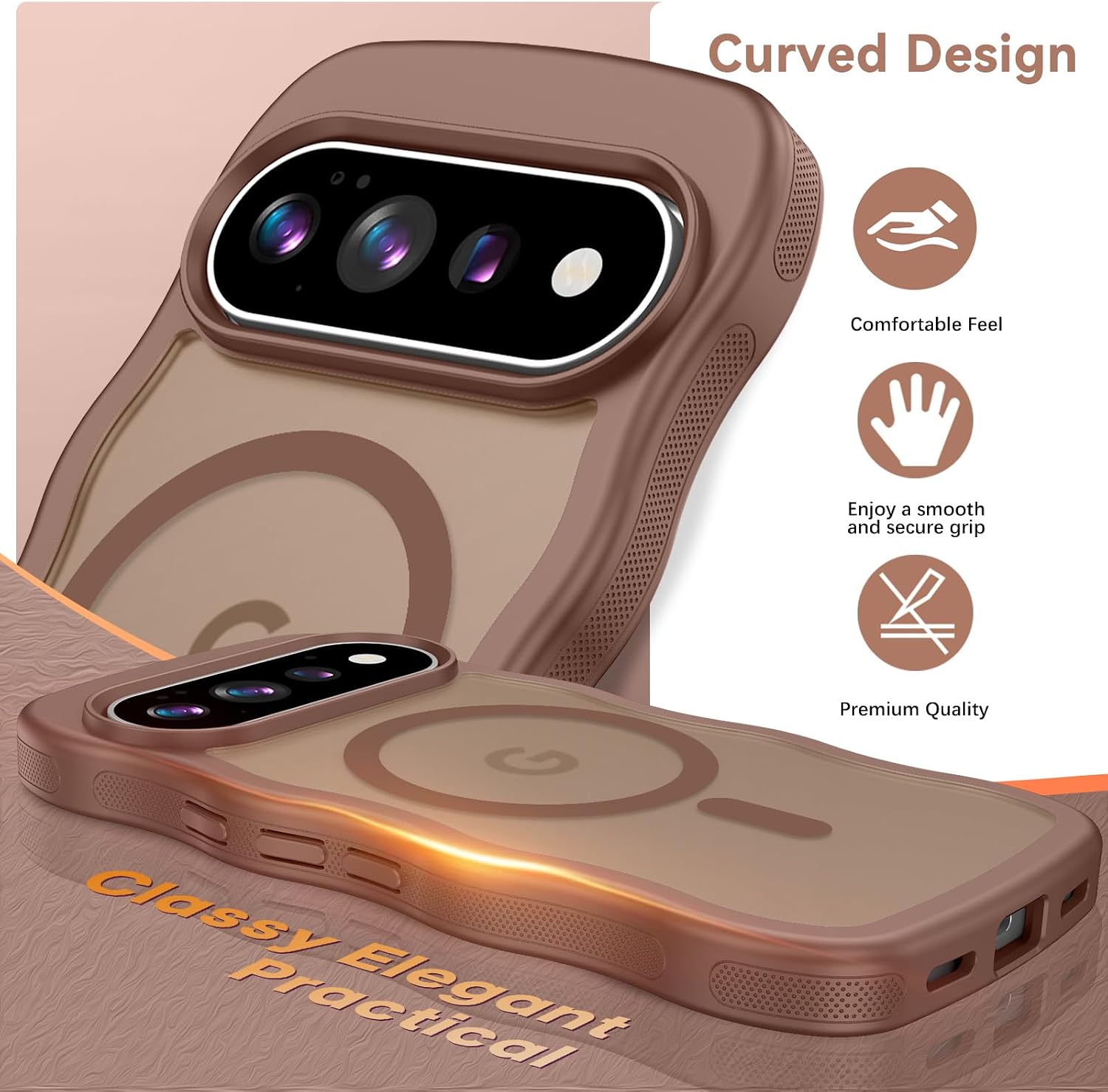 BENTOBEN Magnetic for Google Pixel 11 Pro Case Cute, Curly Wavy Pixel 11Pro Case [Compatible with MagSafe] Anti-Slip Bumper Matte Slim Women Men Boys Phone Cover for Google 11Pro 6.3", Desert Titanium image 4