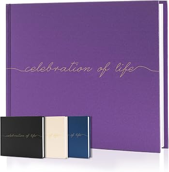 Celebration of Life Funeral Guest Book - Twill Guestbook with Memory Table Sign - Hardcover Guest Sign in Book for Funeral Service - 320 Entries, 9"x7.5", Purple