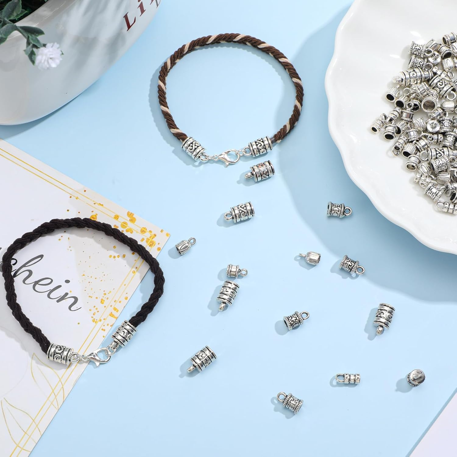 100 PCS Cord End Caps for Jewelry Making, Antique Silver Alloy Crimp Beads End Caps Terminator Ended Tube Tips with Lobster Clasps Jump Rings for DIY Crafts Bracelets & Necklaces (5 Styles) - Image 4