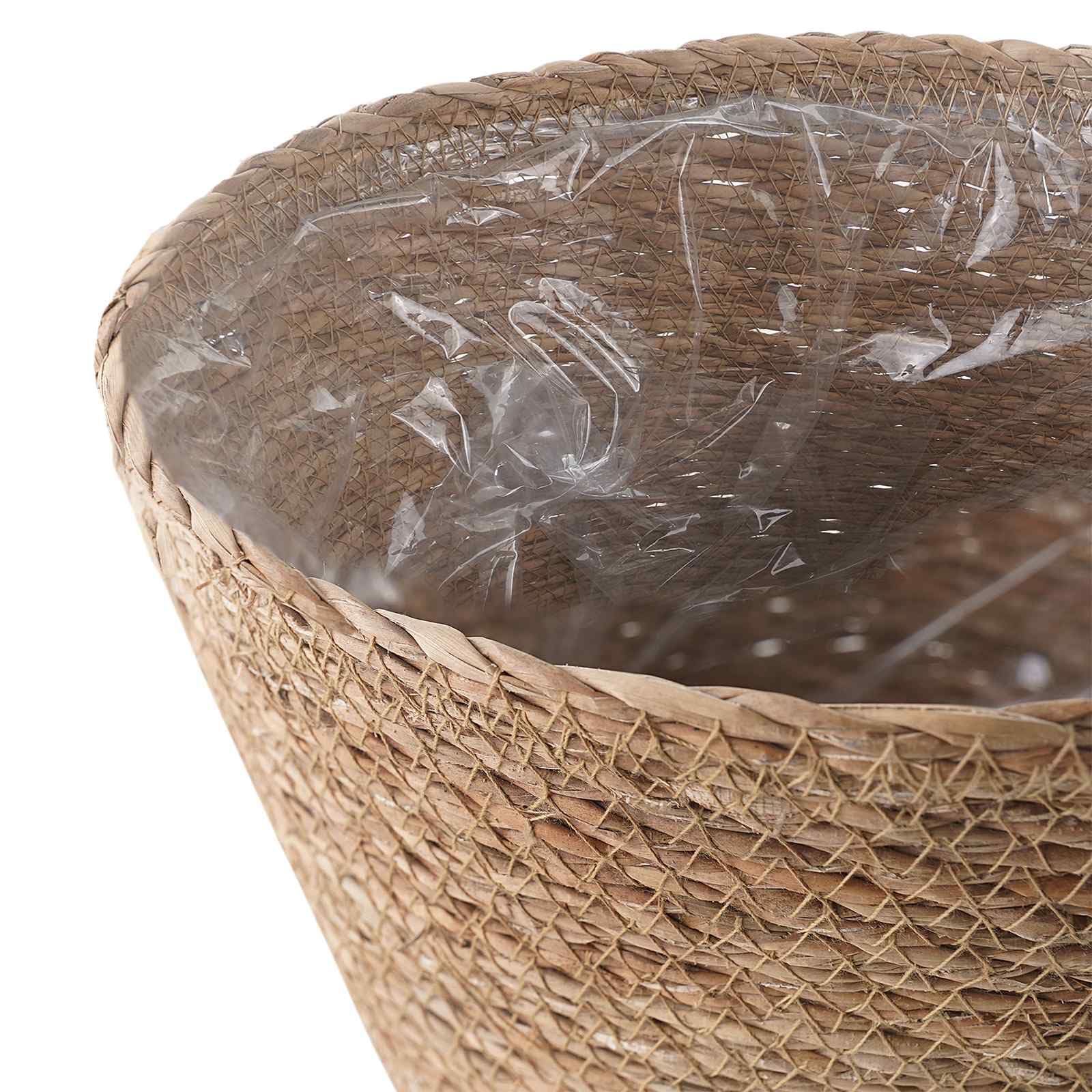 Paniers à Plantes en Herbe de Mer Lot de 3, Cache-Pots Tressés à la Main Style Naturel et Bohème pour Intérieur et Extérieur, Pots Cylindriques en Osier pour Salon et Terrasse, Ø26 x 19 cm