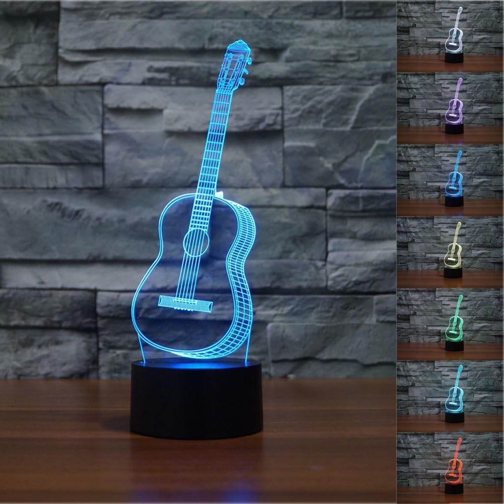Ruumika 3D Ukulele guitar Model Night Light 7 Color Change LED Table Lamp Music decor