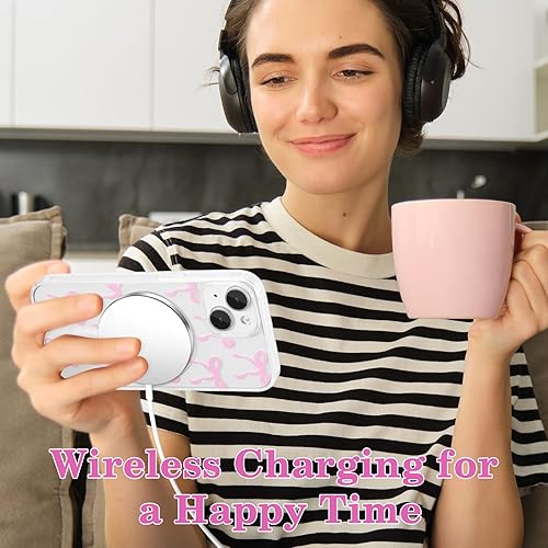 Miniatura 7 de UEEBAI - Funda magnética para iPhone 14 y 13, diseño de lazo, compatible con MagSafe, funda transparente delgada inalámbrica, antiamarilleo, a