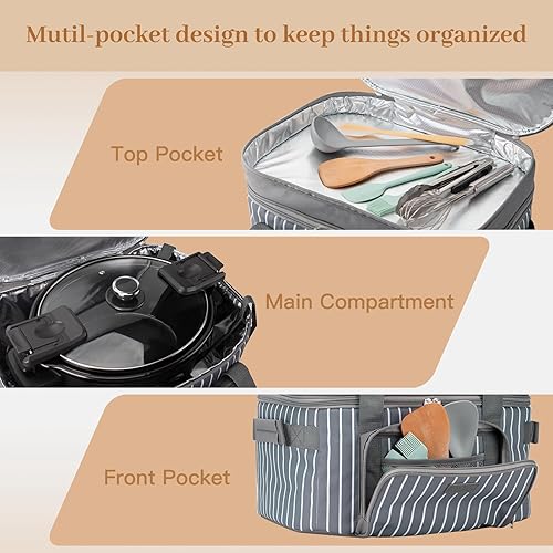 Miniatura 5 de Fun Elements - Bolsa de transporte de doble capa para olla de cocción lenta ovalada de 6 a 8 cuartos de galón, bolsa de viaje aislada con