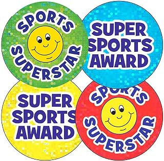175 Mixed Holographic Sparkly Smiley Sports Superstar PE Praise Teachers Reward Stickers 37mm Primary Teaching Services