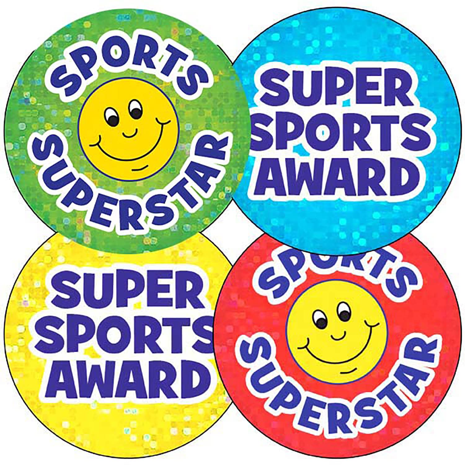 175 Mixed Holographic Sparkly Smiley Sports Superstar PE Praise Teachers Reward Stickers 37mm Primary Teaching Services