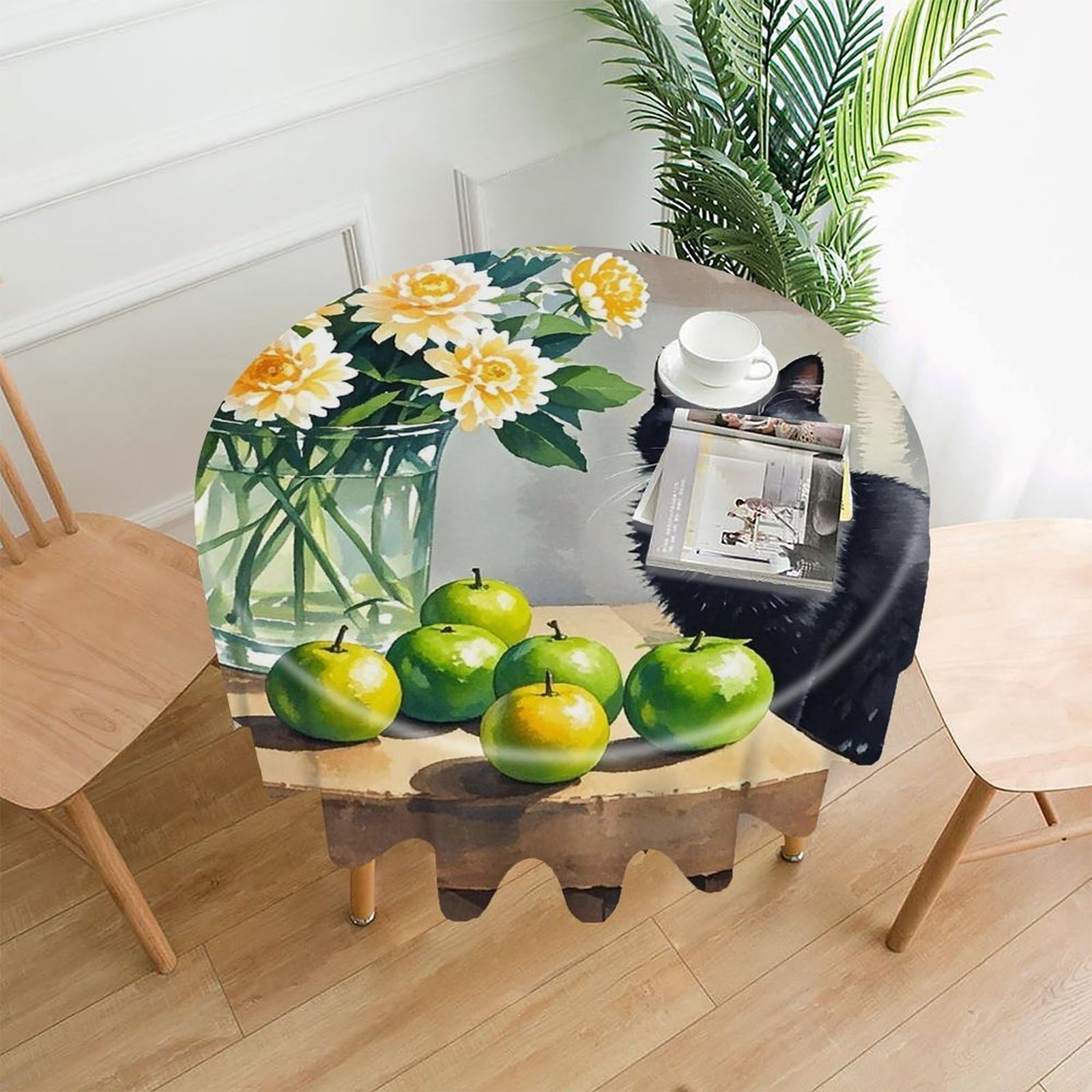FekiLoot Family Cat Round Tablecloth Cover 60 Inch Wrinkle Free Washable Polyester Fabric Table Cover Decorative Round Table Cloth for Home Dining Kitchen Party Farmhouse