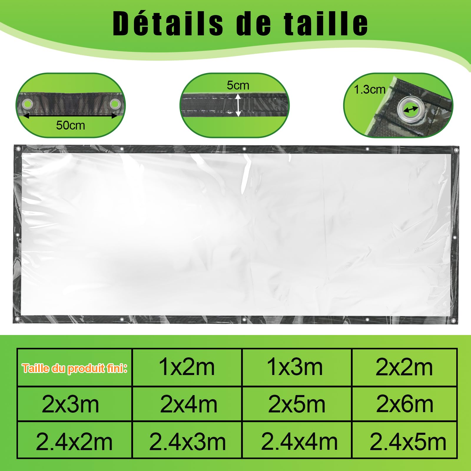 Bâche en Plastique imperméable de PVC de Transparente avec des Oeillets, des couvertures de Feuille d'usine de Fleur Anti-Pluie, 400g / m² (Size : 2m×4m)