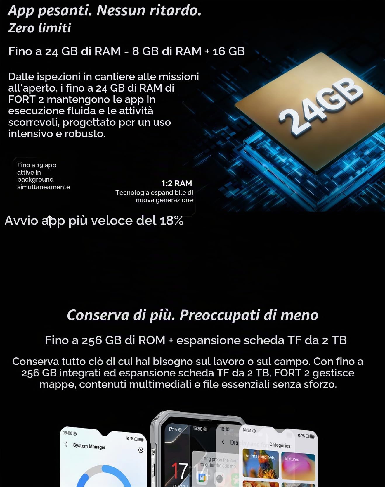 Blackview FORT 2 AI Smartphone Rugged Leggero, Editor di Foto IA, 24GB+256GB, 10,7mm Ultra-sottile, 16MP+13MP, 6,56'' HD+, Telefono Robusto IP68 Antiurto Cellulare, Android 15 DUAL SIM, GPS NFC Nero