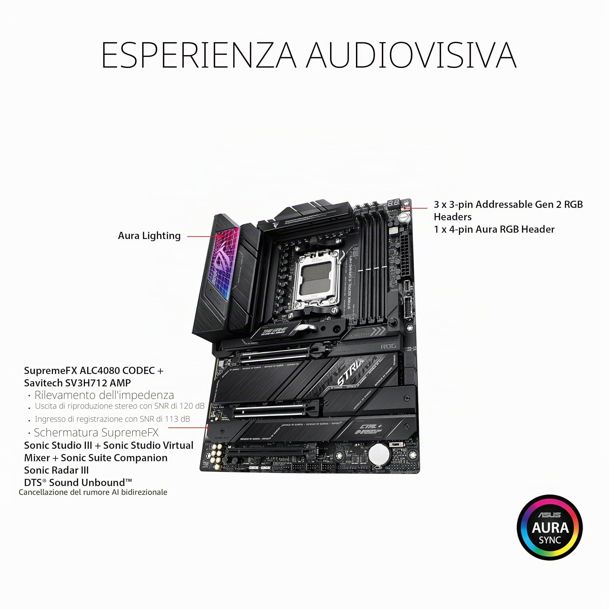 ASUS ROG Strix X670E-E Gaming WiFi 6E Socket AM5(LGA 1718) Ryzen 7000 ATX Gaming Scheda madre (18+2 fasi di alimentazione, PCIe 5.0, DDR, 4xM.2 Slot, USB 3.2 Gen 2x2, WiFi 6E, PCIe Slot Q-Release, M.2