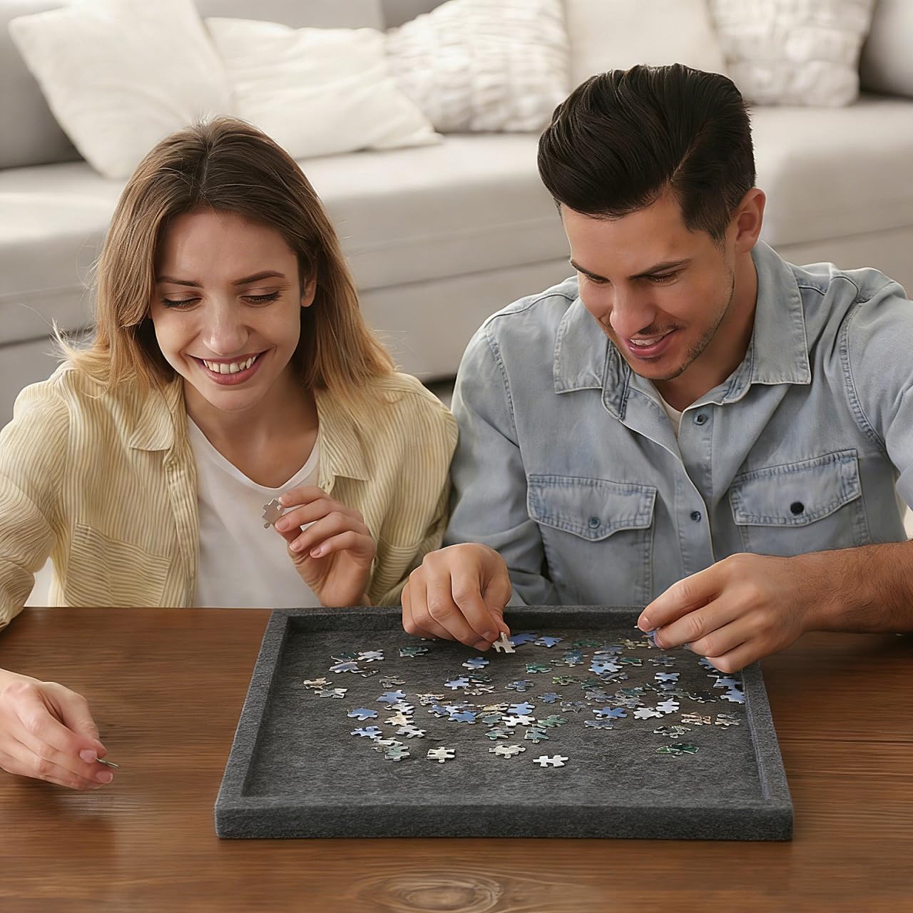 6PCS Felt Puzzle Sorting Trays - Stackable Jigsaw Piece Organizer for 1000 Pieces - Foldable Soft Sorting Trays for Adults, Non-Slip Portable Storage Accessories, Dark Grey