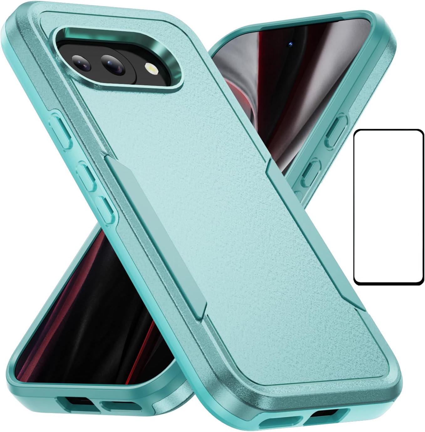for Google Pixel 9A Case with Screen Protector,Slim Fit Bumper Hybrid Heavy Duty Dual Layer Rugged Shockproof Armor Protection Defender Back Cover Protective Phone Case for Pixel 9A 2025 (Green)