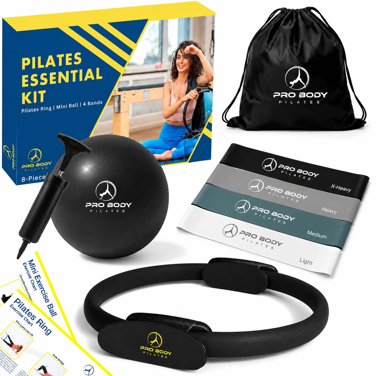 ProBody Pilates Kit — 14 Inch Ring, 9 Inch Ball, 4 Bands & Pump