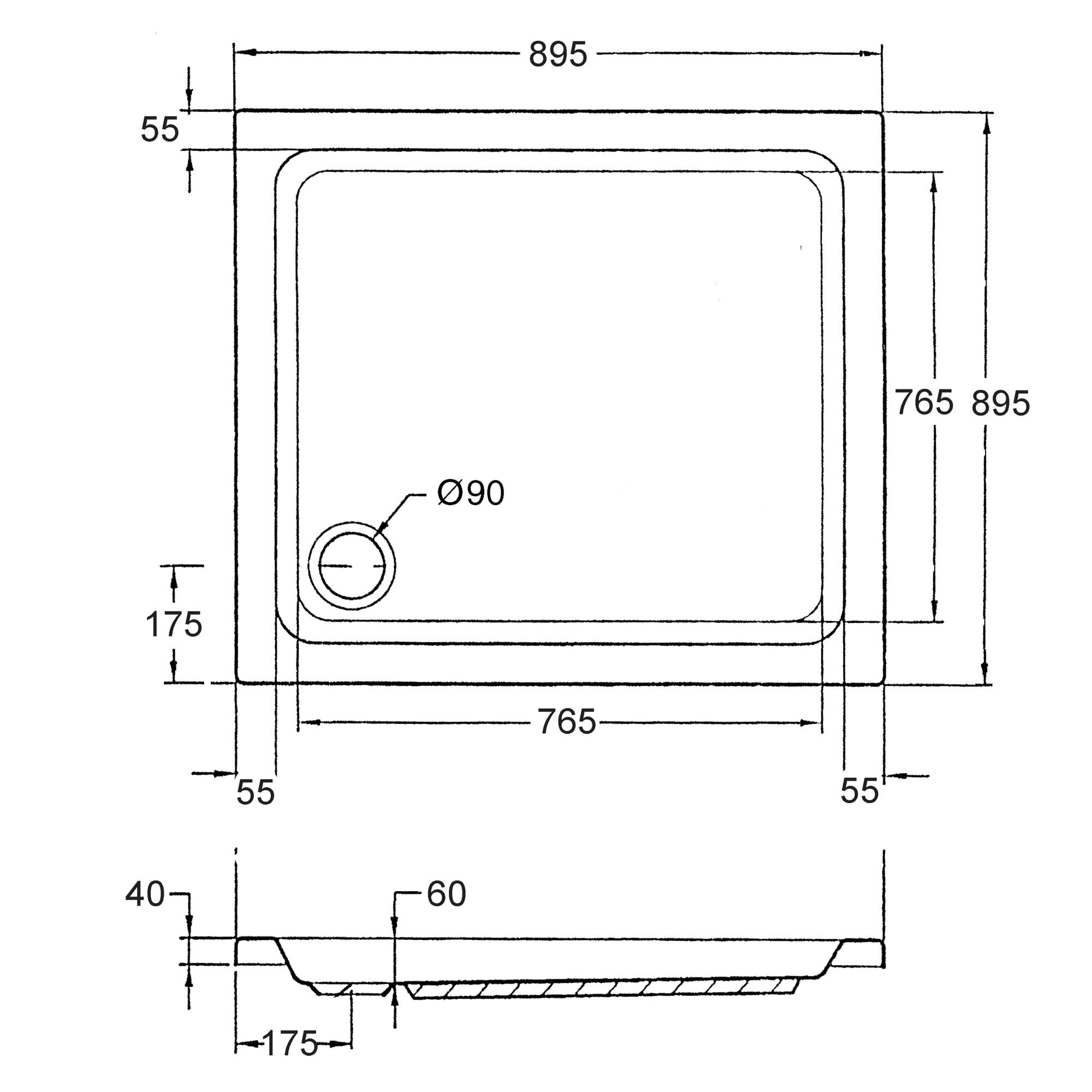 Schulte Duschwanne Cala 90x90 cm, quadratisch aus hochwertigem Sanitäracryl inkl. Wannenträger, Ab- und Überlaufschutz, Pflegeleicht und alterungsbeständig, Größe wählbar
