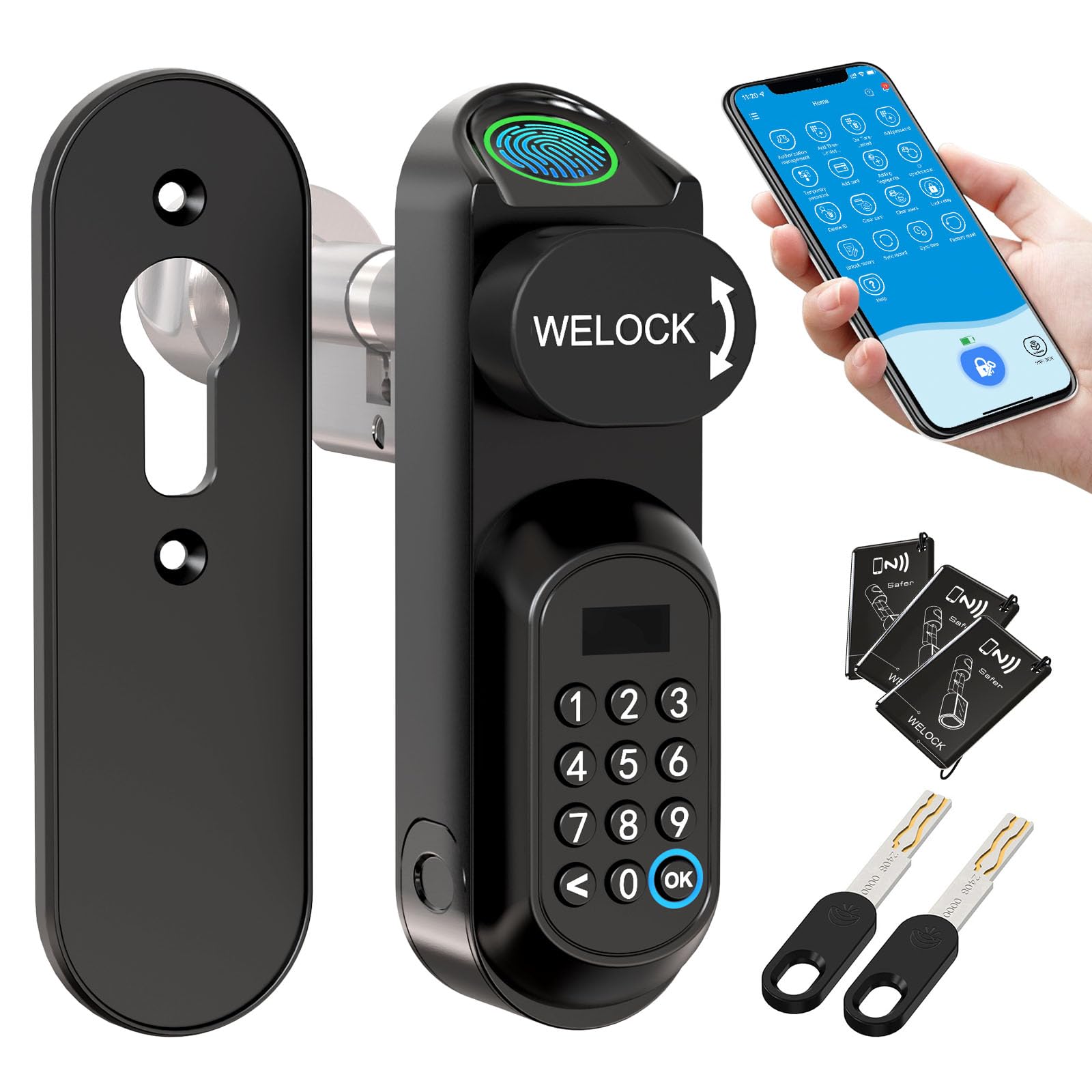 WELOCK U81 Smartes Türschloss Ultra Fingerabdruck 50-95mm EU-Profiltür | Elektronisches Türschloss mit Fingerabdruck Passwort,WLAN App CPU-Karte,Mechanischer Schlüssel Smart Lock Schließzylinder
