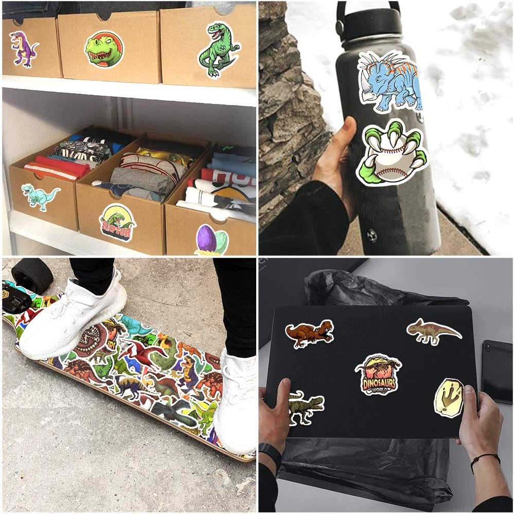 Dinosaur Stickers, 50Pcs Jurassic Dino & Fossil Waterproof Vinyl Stickers for Water Bottles, Laptop, Journals, Party Favors, Classroom Rewards & Gift Pack
