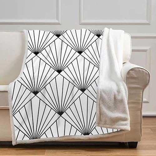 Miniatura 2 de Cobijas Calientes para Invierno en blanco y negro con textura de líneas geométricas a cuadros, mantas de otoño de microfibra para cama de
