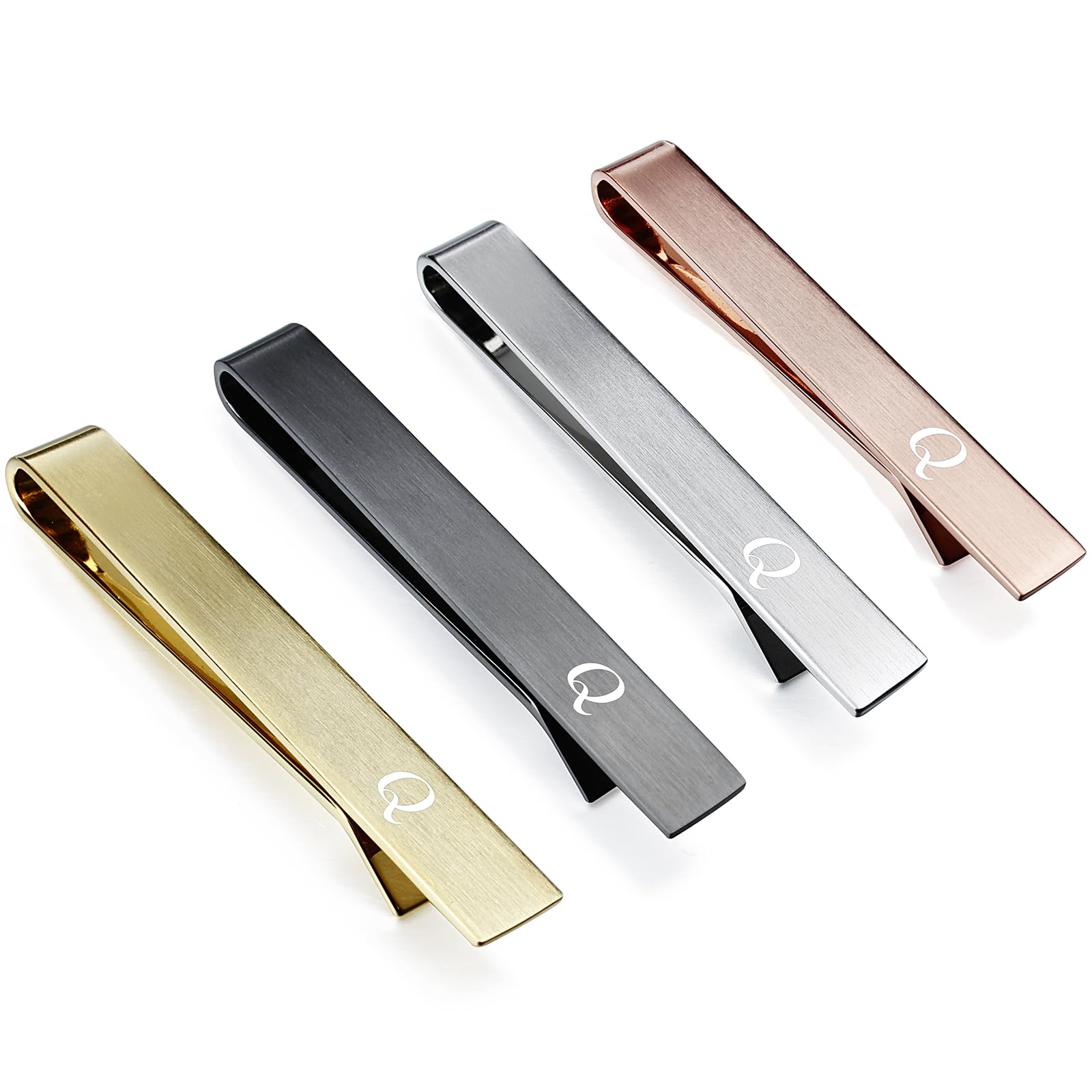 HAWSON 2 inch Tie Clips for Men-Skinny Tie Bar Personalized Letter Tie Clip Set for Wedding Anniversary Business and Best Gift for Him