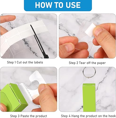 Miniatura 5 de Mozeat Lens 200 pestañas adhesivas transparentes de PET para colgar, ganchos de almacenamiento plegables, peso máximo de 200 libras, etiquetas