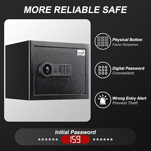 Miniatura 6 de Tenamic Caja de seguridad de 1.2 pies cúbicos resistente al fuego impermeable para el hogar, caja de seguridad mediana con teclado, caja fuerte de