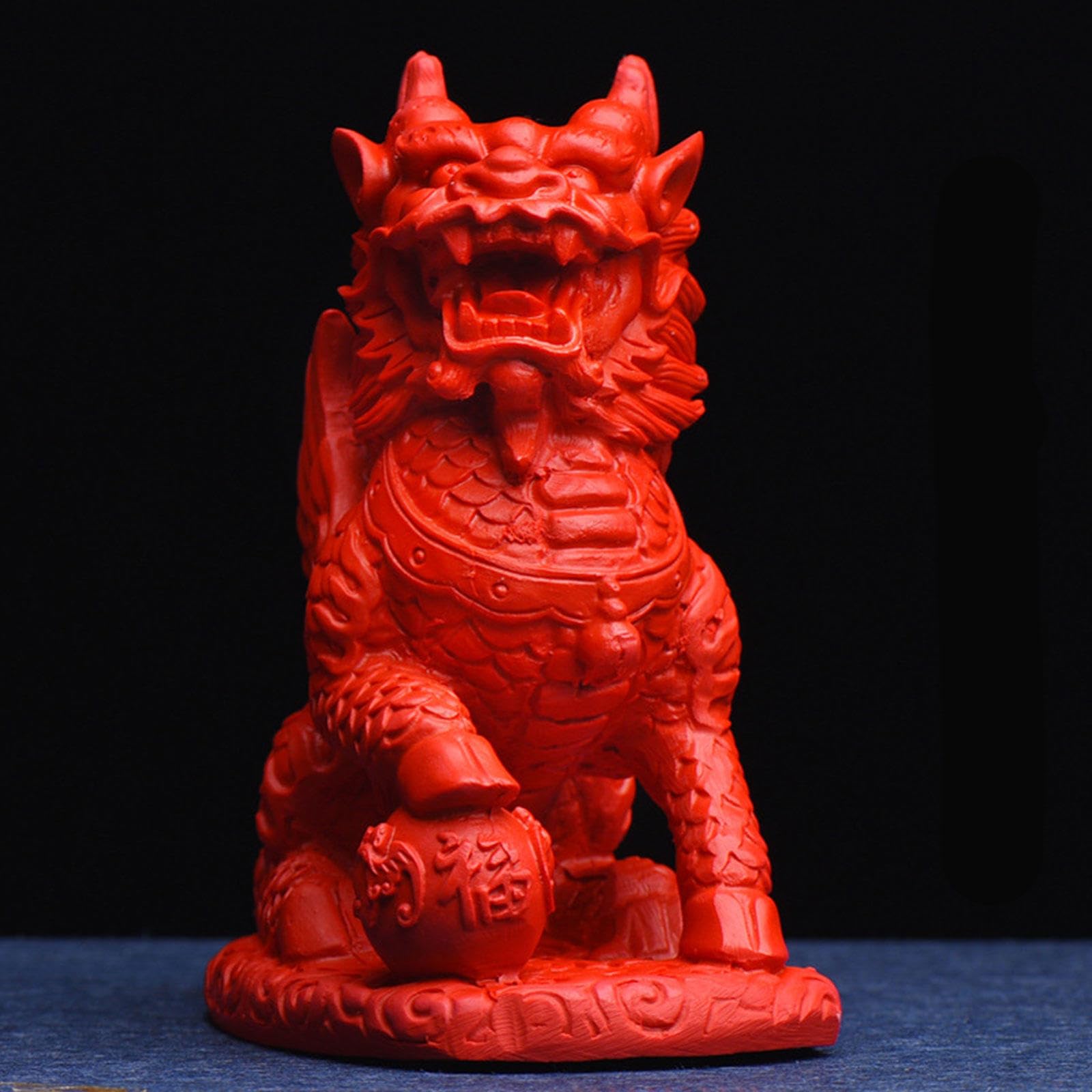 Feng Shui Set di Due Statue di Cinabro Rosso Chi Lin/Kylin Ricchezza Prosperità, Decorazione per La Casa Attira Ricchezza e Buona Fortuna