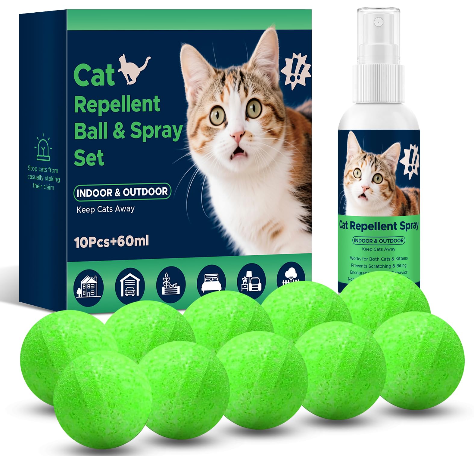 Cat Repellent Ball &,Spray, Dog Repellent, Natural Peppermint Oil Cat Dog  Deterrent Spray 60ml Outdoor and Indoor, Keep Cats Out of Yard Permanently