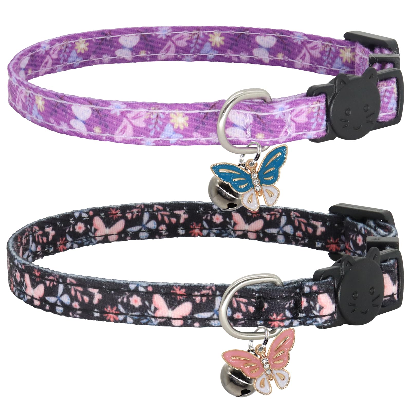 Katzenhalsband, Baumwolle, 2 Stück, Katzenhalsband mit Glöckchen, Abreißhalsbänder für Mädchen, Jungen, Katzen, Kätzchen