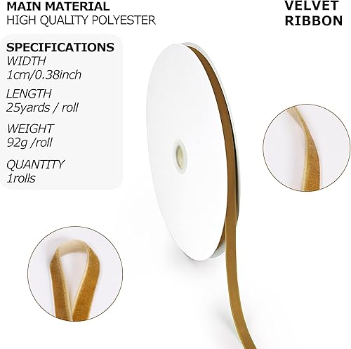 Miniatura 3 de Cinta de terciopelo de 38 x 25 yardas para envolver regalos, decoración de coronas, manualidades hechas a mano para hacer lazos (caqui)