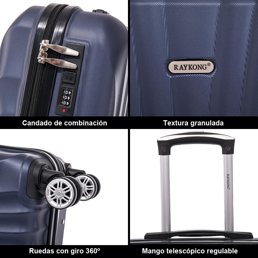 RAYKONG Maleta de Cabina ABS 55x40x20cm 44L Azul Marino