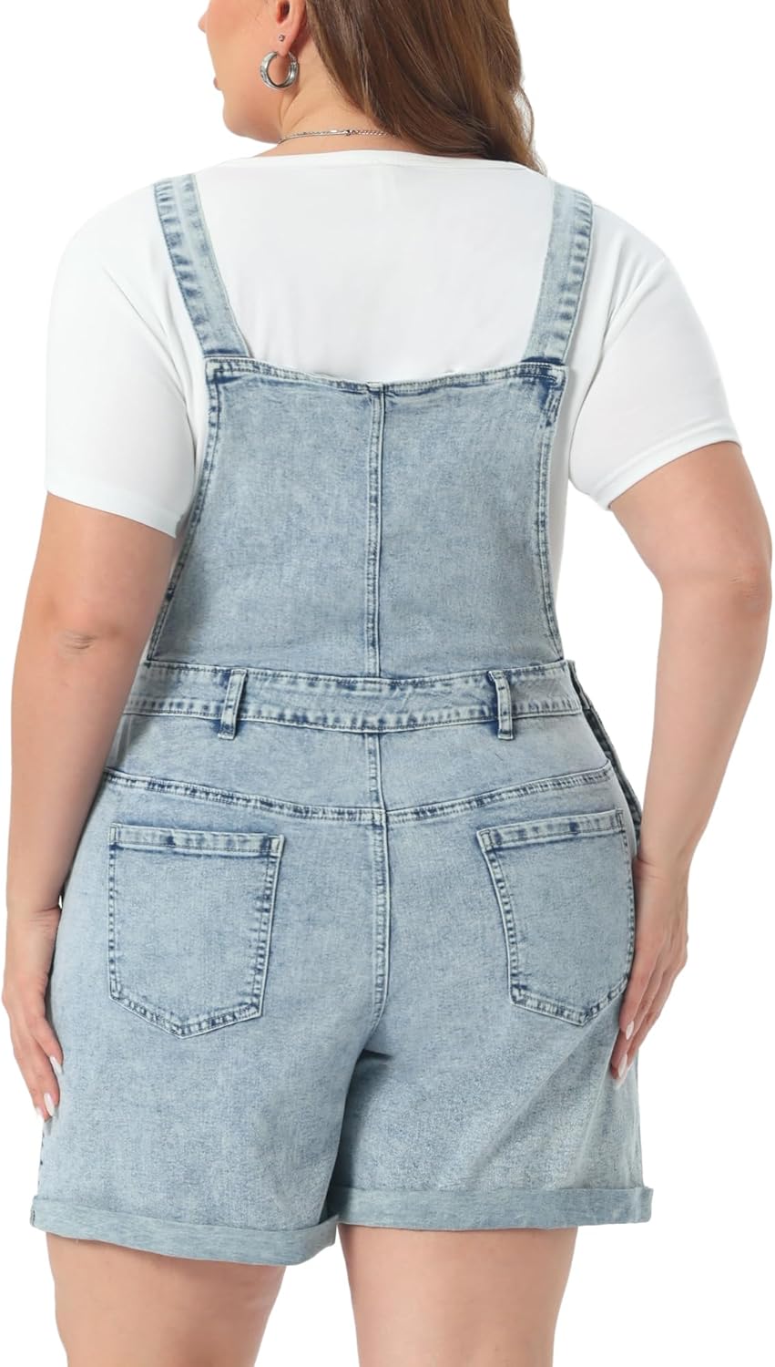 Agnes Orinda Plus Size Overall Shorts for Women Jumpsuit Roll Hem Pocket Jean Denim Overalls - Image 4