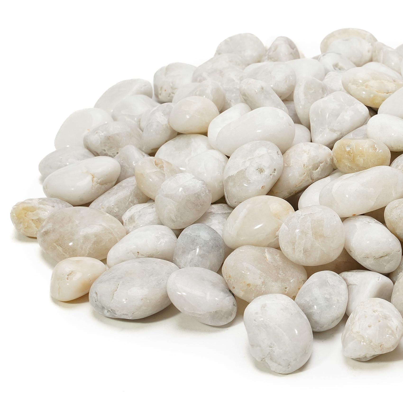 White Polished Pebbles Decorative Natural Stones Aquarium Gravel River Rocks for Landscaping, Vase Filler, Fish Tank, 3/8 inch, 5 Pounds