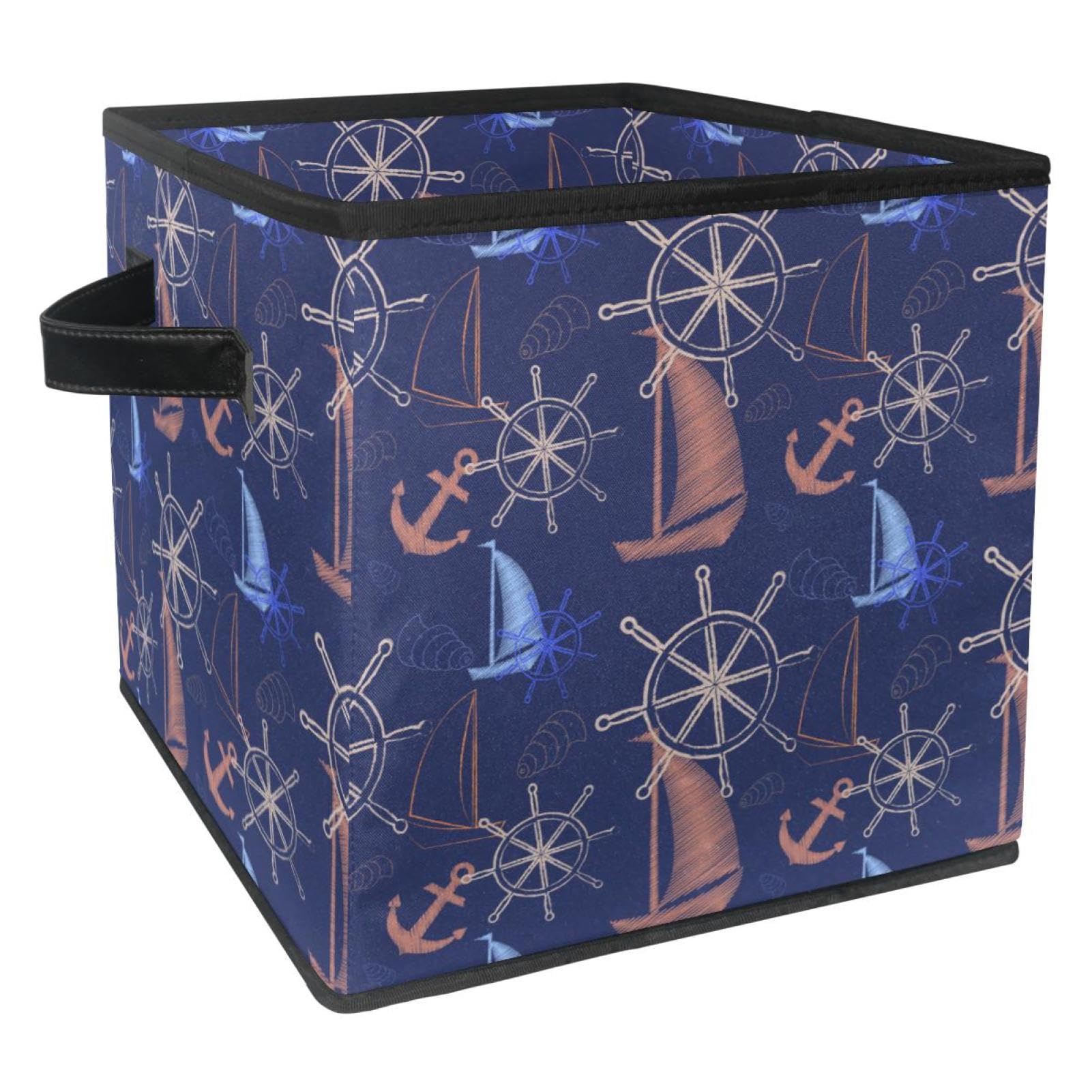 Boîte de rangement pliable motif bateau en tissu cube avec poignées