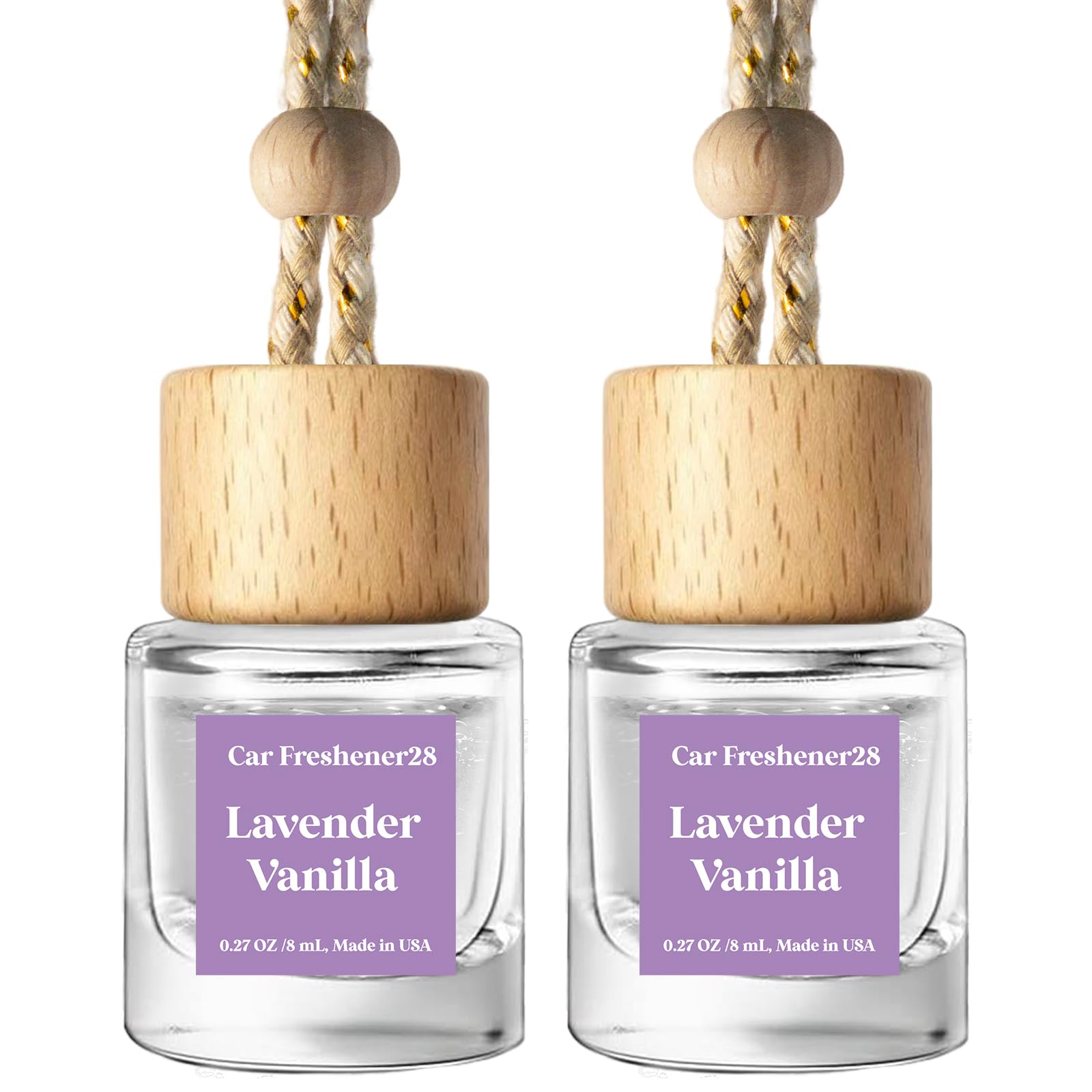 C Classy Hanging Car Air Freshener 2 Pack, Lavender Vanilla Essential Oil Diffuser, Long-Lasting Fragrance, Cute Glass Bottle Car Accessories for Women &amp; Men, Made in USA