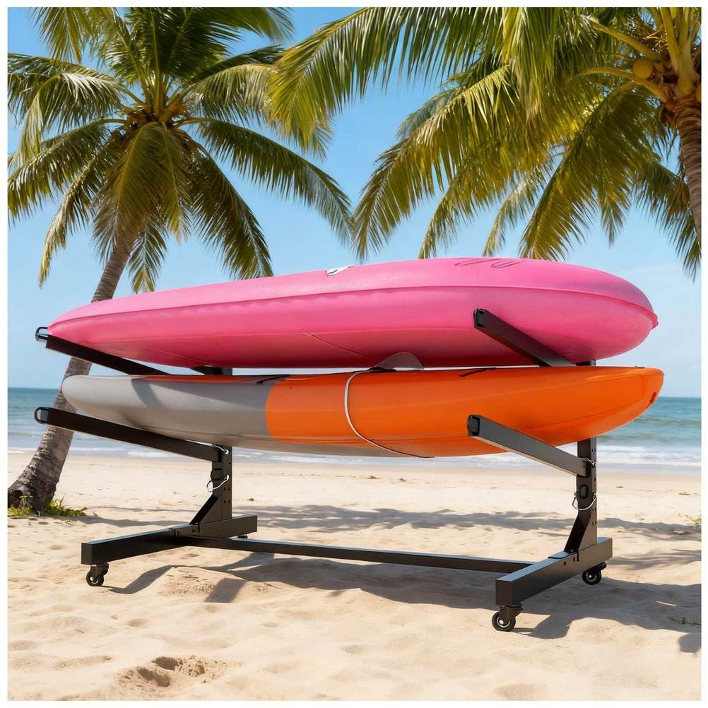 Porta Kayak Indipendente a 4 Livelli con Freni, stoccaggio in Acciaio Resistente per Tavole da Surf per Tavole da Surf, organizzatore Verticale Portatile per l'uso Esterno del Garage