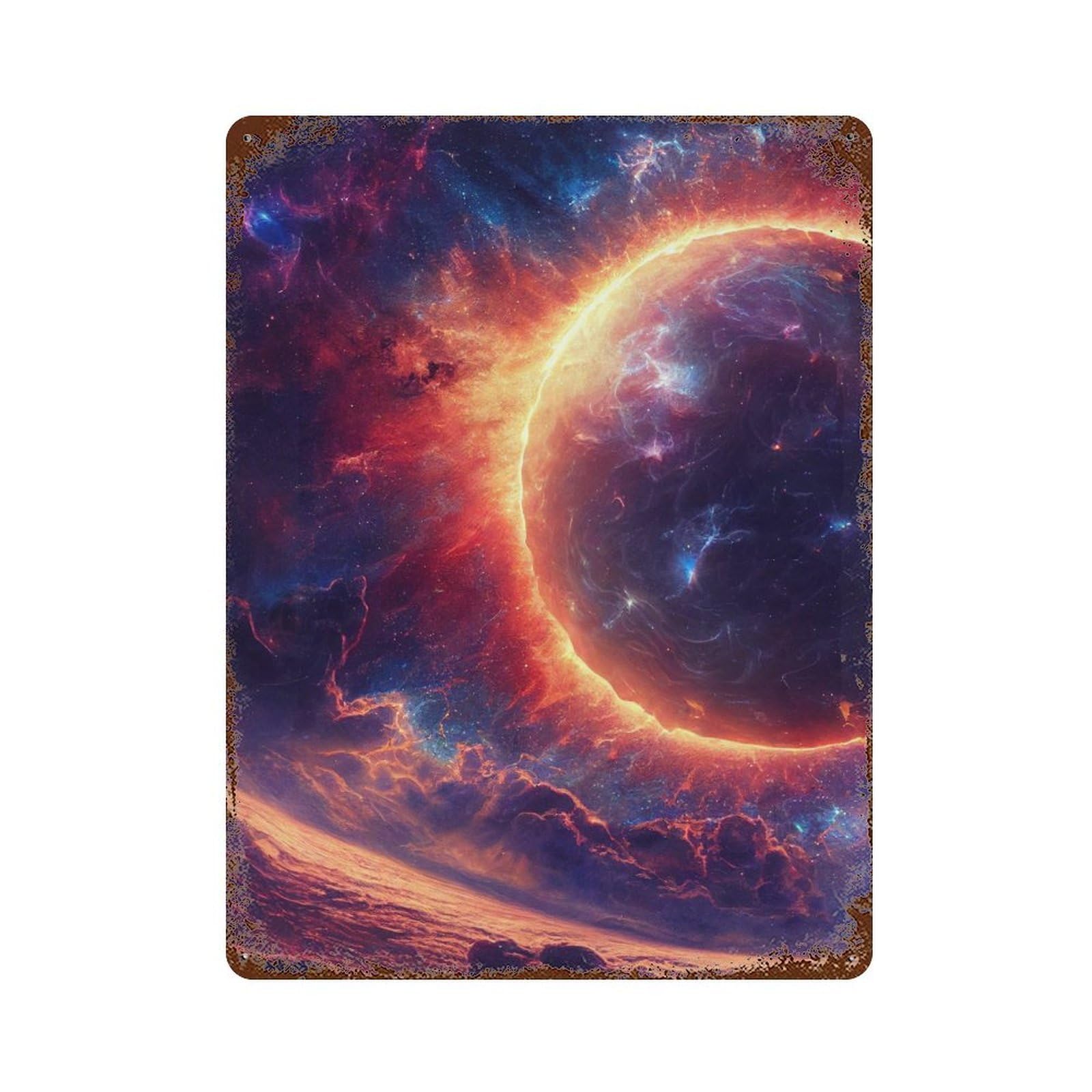 Garage Style Cosmic Nebula Galaxy-3 Distressed Metal Wall Sign 15.7"x11.8", Rustic Home Decor for Bar And Workshop