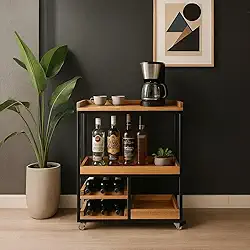Carrinho Aparador Adega Bar Café Madeira Maciça Industrial