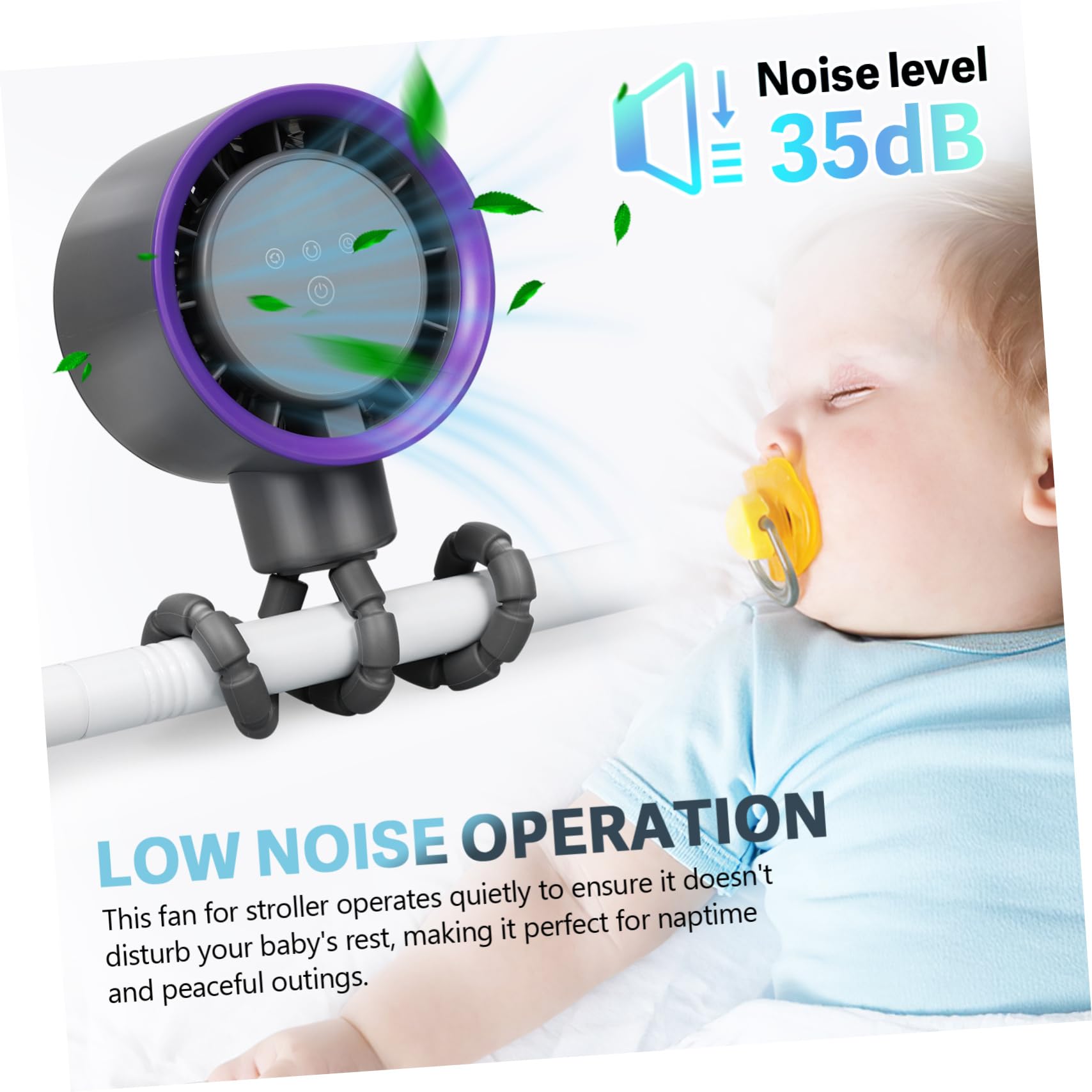 Ventilateur Rechargeable pour Poussette Bébé à Trépieds, Abs
