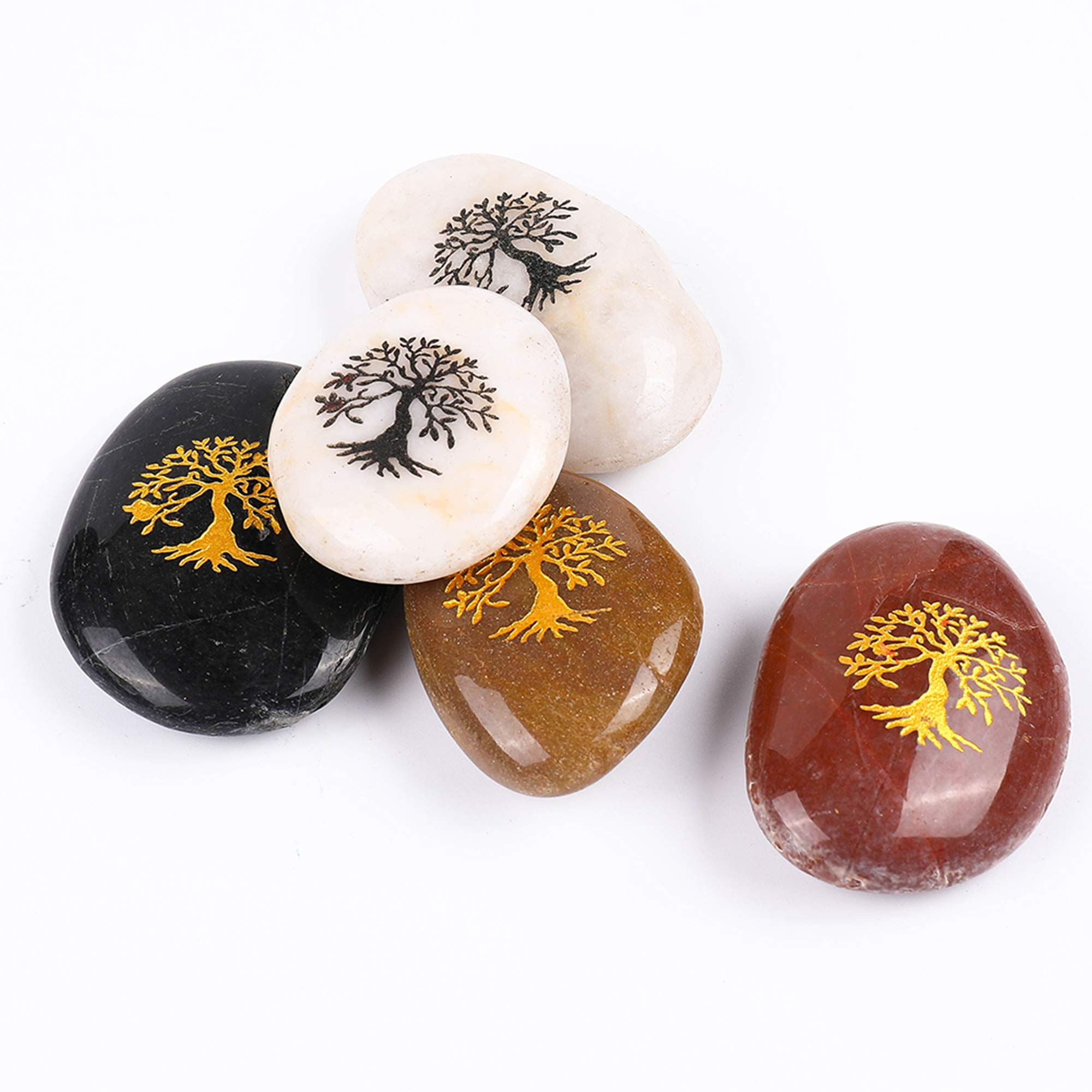 ROCKIMPACT 12PCS Life Tree Engraved Inspirational Stones, Pocket Word Stone River Rock, Zen Chakra Healing Palm Stone, Positive Encouraging Rocks, Tree of Life Organic Growth (Pack of 12, Life Tree)