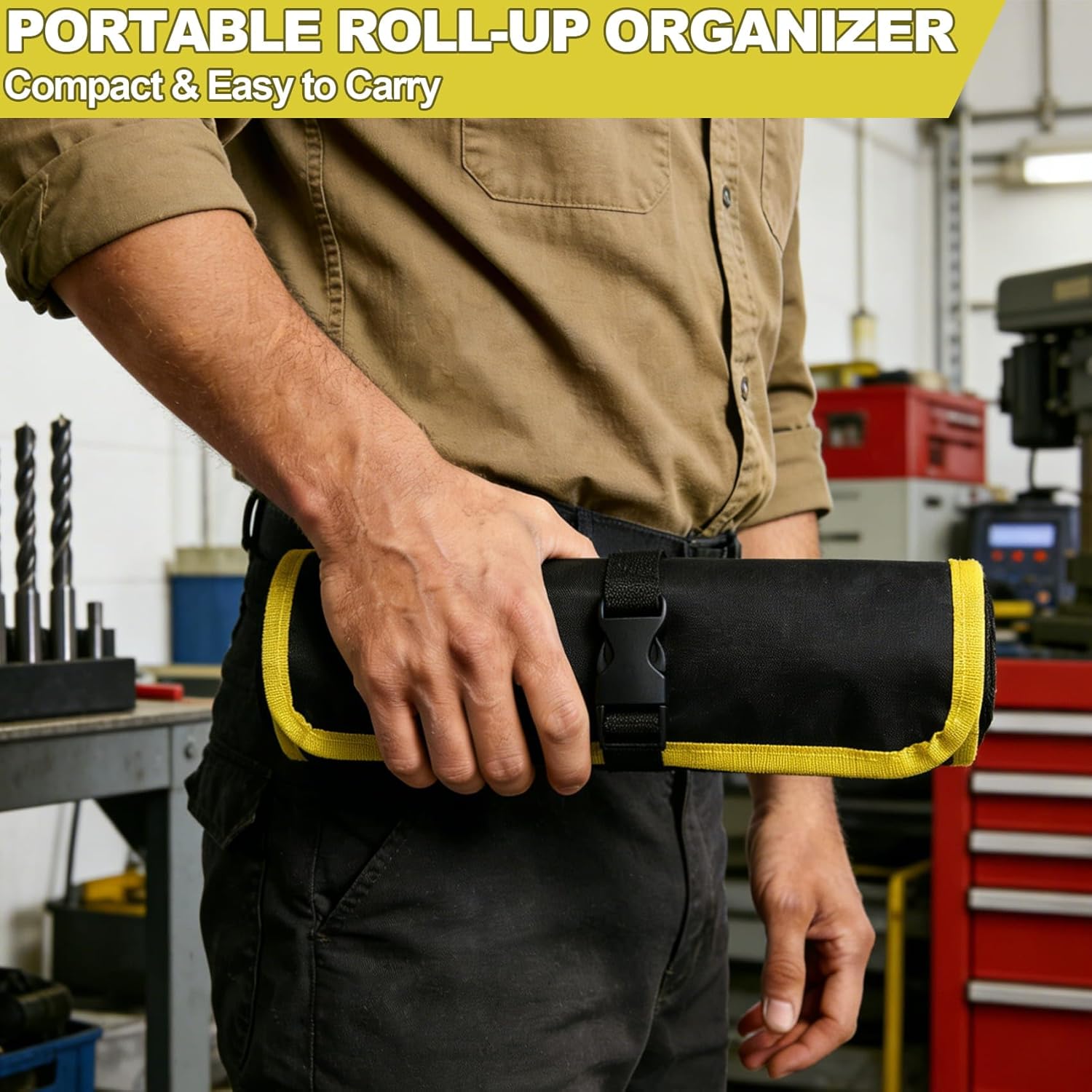 Drill Bit Organizer, Roll Up Drill Bit Storage Organizer Case, Heavy Duty Bit Holder Pouch with Zipper, Tools Organizer Pouch Bag with Snap Spring Closure for Men(Bag Only) – Stocking Stuffers