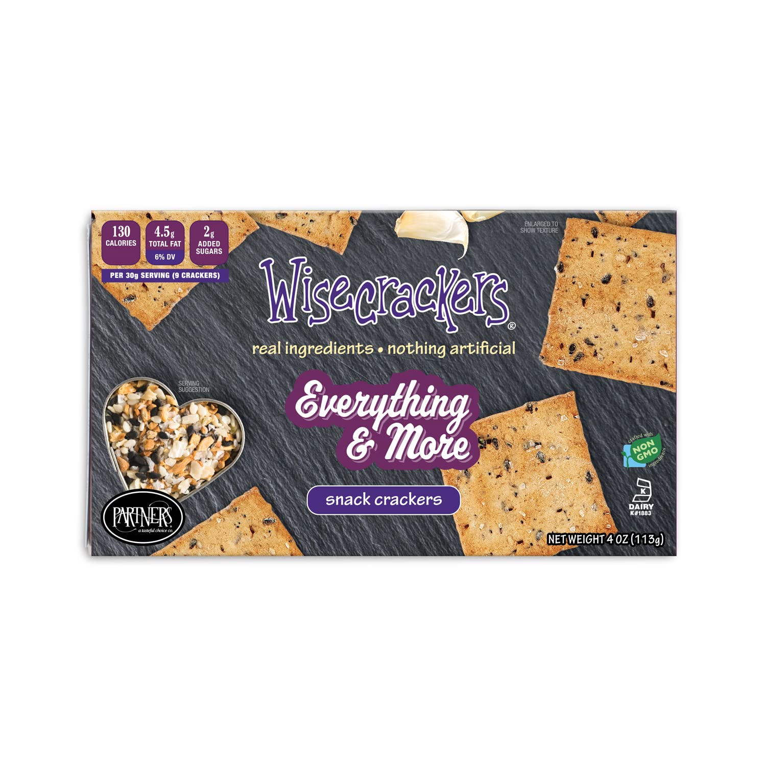 Wisecrackers Snack Crackers, Everything & More, 4.0 Ounce (Pack of 6), Made with Real Ingredients, Non-GMO, Kosher