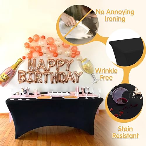 Miniatura 3 de BRILLMAX Paquete de 4 manteles de elastano ajustados color negro, manteles elásticos de 6 pies para manteles plegables rectangulares de 6 pies, tela