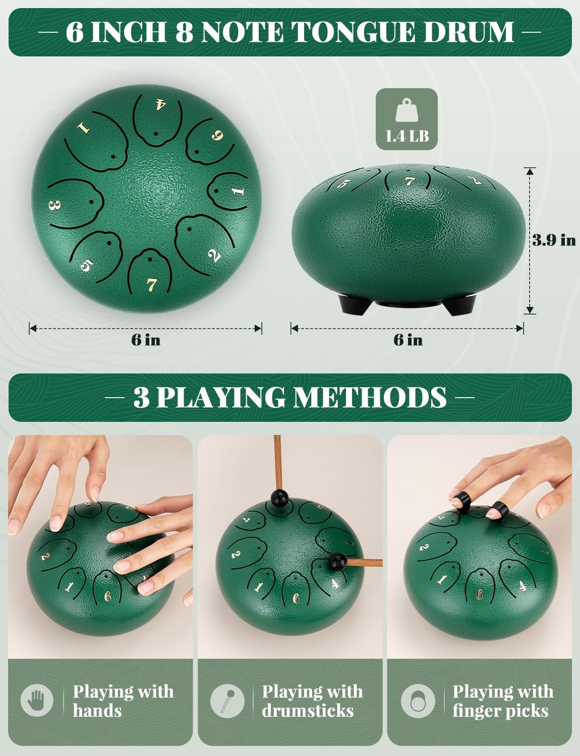 Tamburo Della Pioggia In Acciaio 6 Pollici 8 Note - Con Accessori, Per Meditazione E Musica - Foto 2