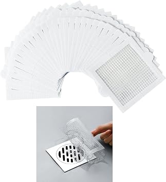 PRIMSOPH 6 Inch 30pcs Disposable Shower Drain Hair Catcher Mesh Stickers Floor Drain Sticker Disposable Drain Filter Hair Trap Sticker