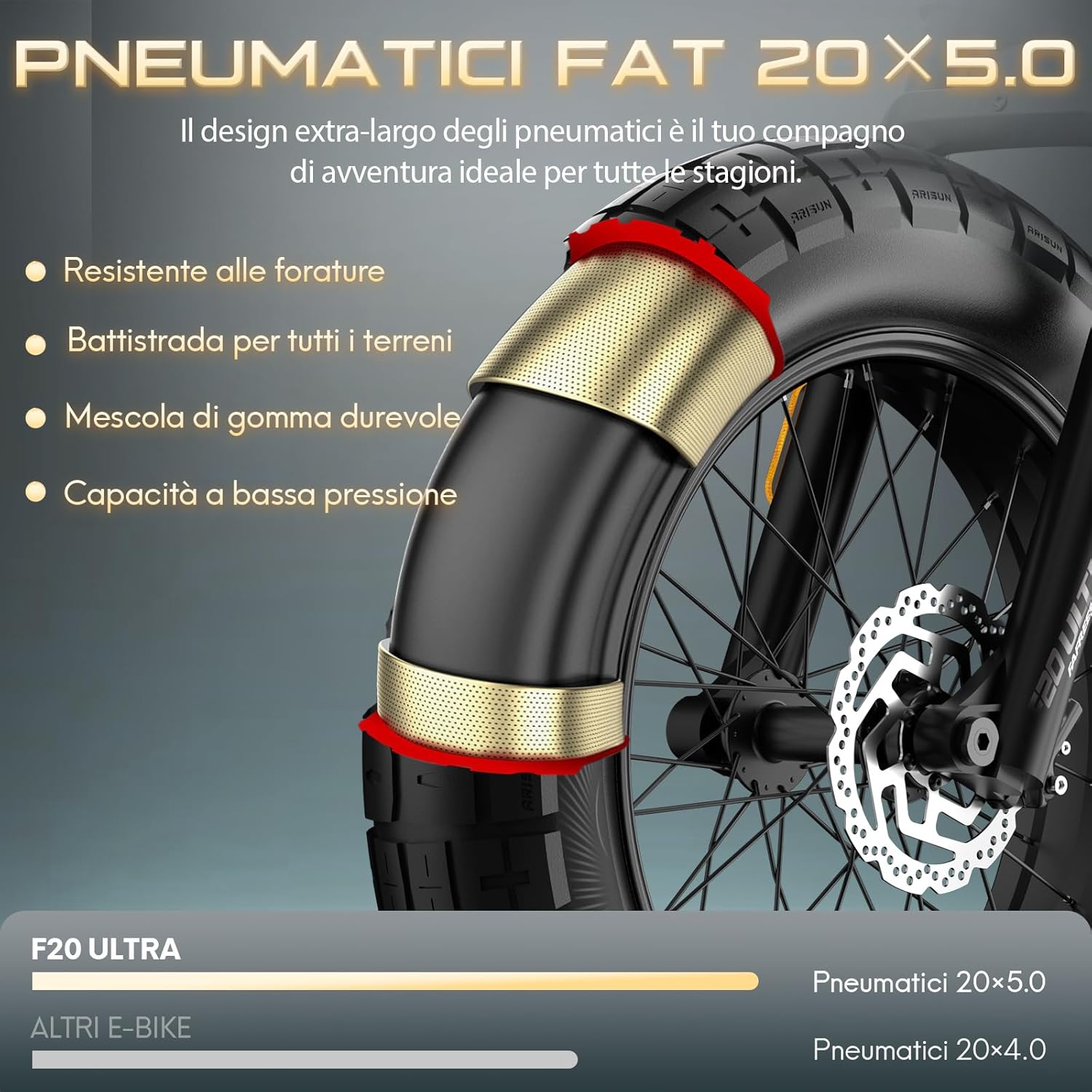Fafrees F20 ULTRA 20x5.0 inch fat tire with puncture resistance and all-terrain tread