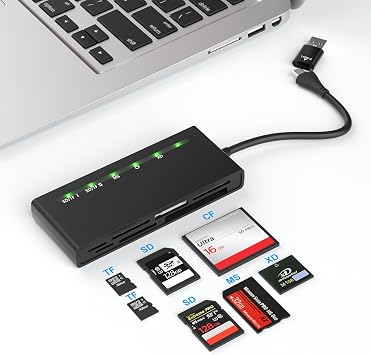 USB C USB 3.0 Card Reader 7 in 2 XD Card Reader USB C for CF SD XD MS TF Micro SD SDHC SDXC UHS-I Card 5 Gbps Sony Memory Stick Pro Duo Adapter M2 Card Reader Read 5 Cards Simultaneously