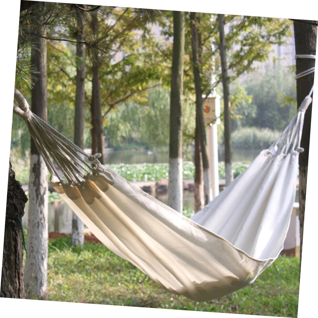 Mikikit Canvas Swing Hammock Camping Hammock Bind Rope Outdoor Hanging Chair for Adults