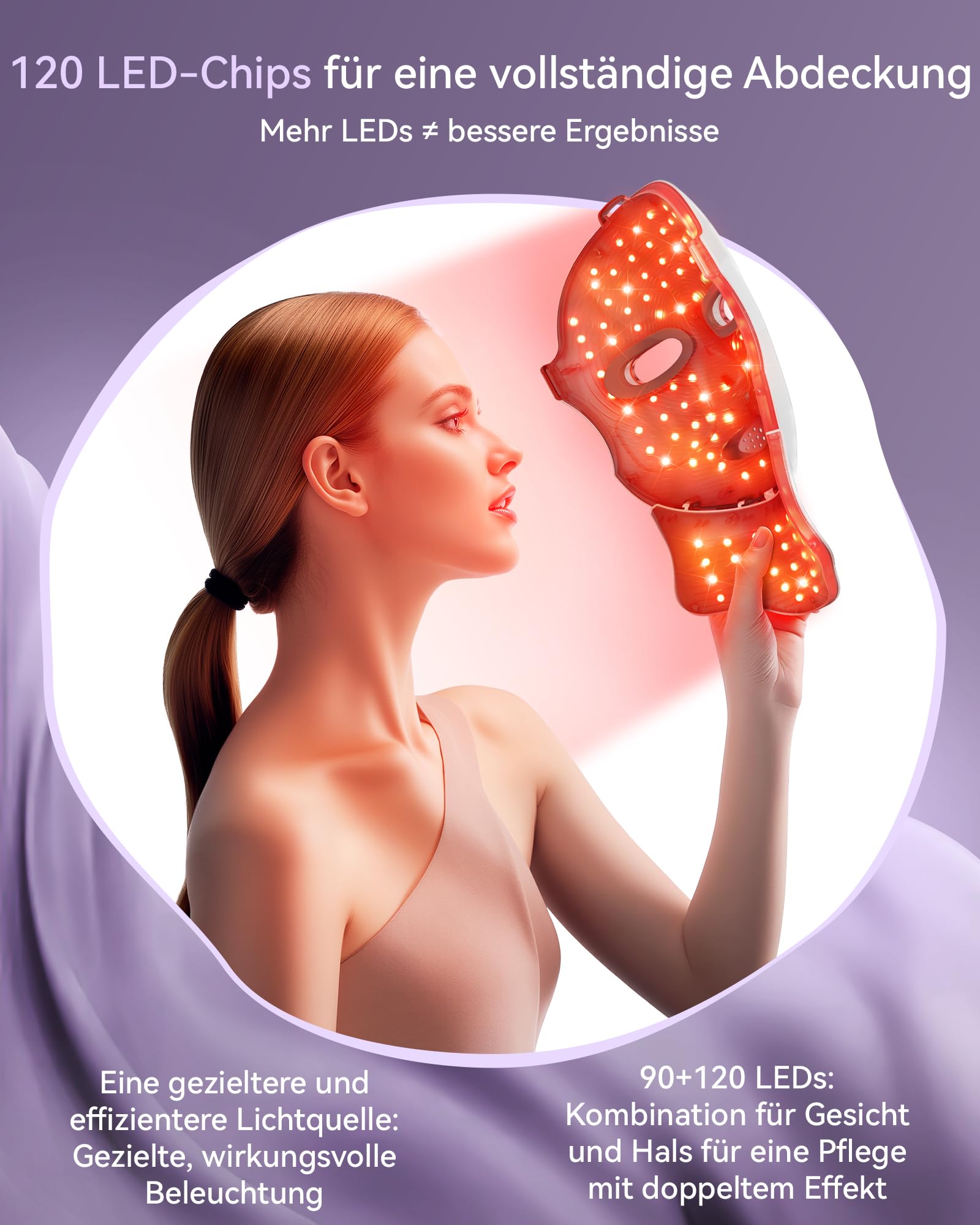 FOLOKE LED Maske Gesicht -LED Lichttherapiemaske für die Gesichtspflege, 7-farbige Lichtwellen, rote Lichtmaske für Gesicht und Hals, rot – Rote Lichtmaske für zu Hause